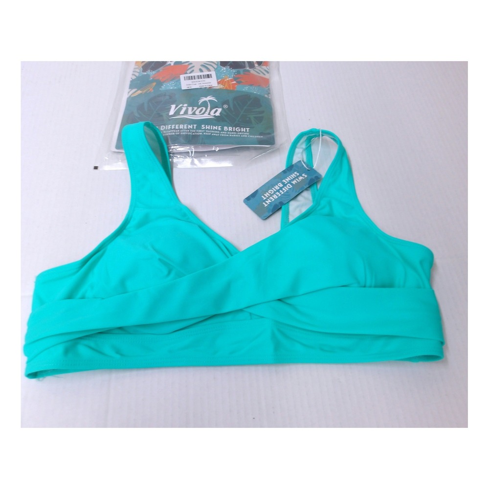 Vivola Womens Teal Crossover Bikini Top V-Neck Padded Swimwear Size XL/#26603